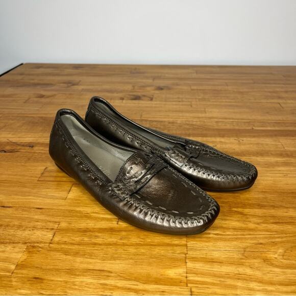 Robert Zur Bronze Metallic Leather Slip On Loafers Shoes Size 6 - Picture 1 of 7